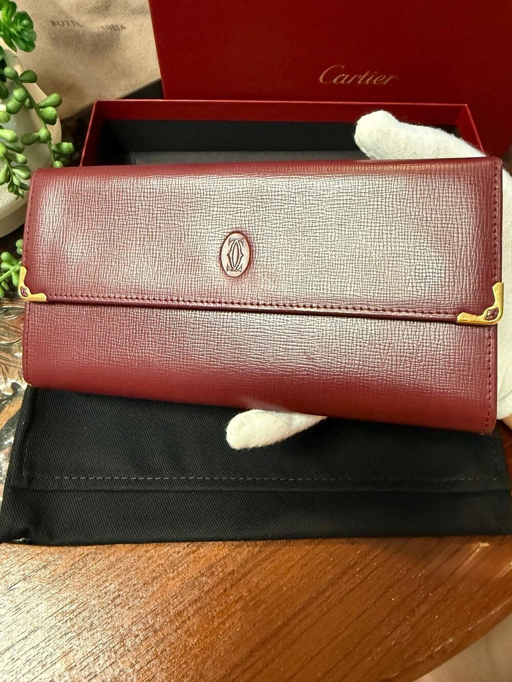 Cartier Must de Cartier Burgundy Leather Long Wallet w/ Box Authentic